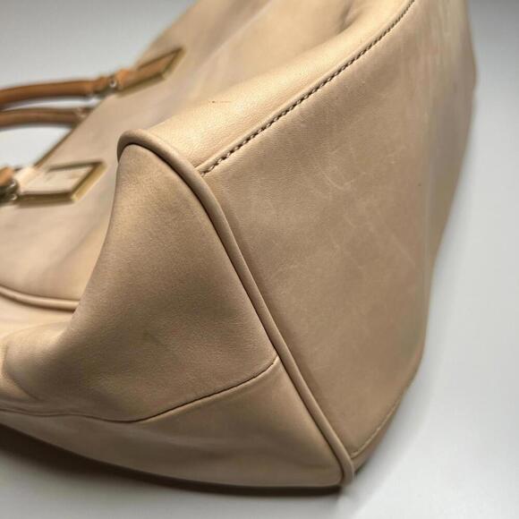 Calvin Klein Beige Leather Satchel Tote Bag Gold Hardware Structured Large Purse - Picture 8 of 15